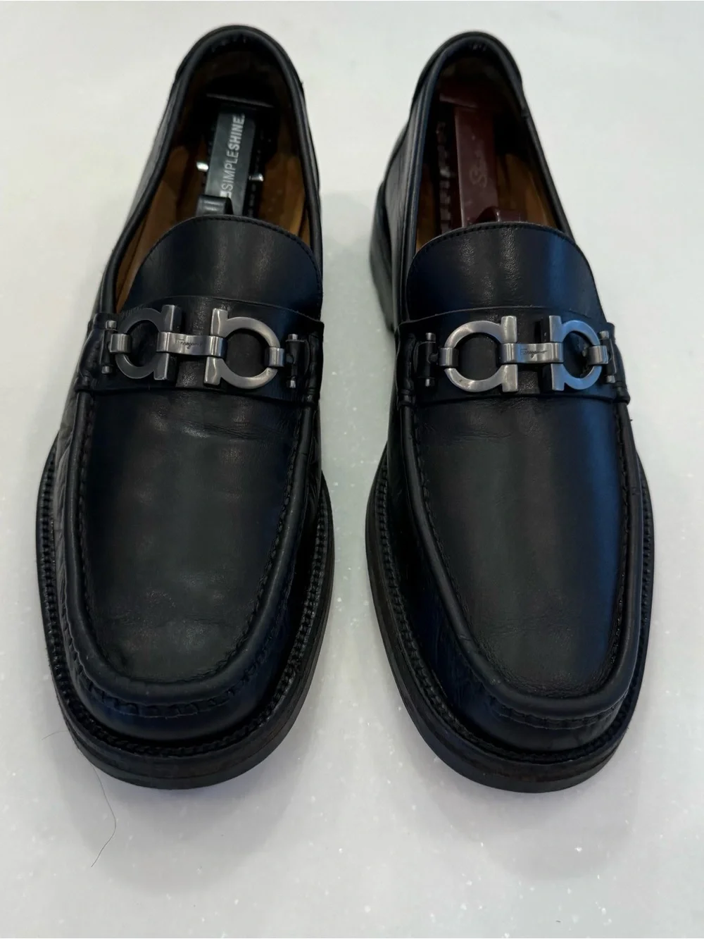 Salvatore Ferragamo Men’s David Gancini Bit Leather Loafers Black Sz 7D Wms 8.5